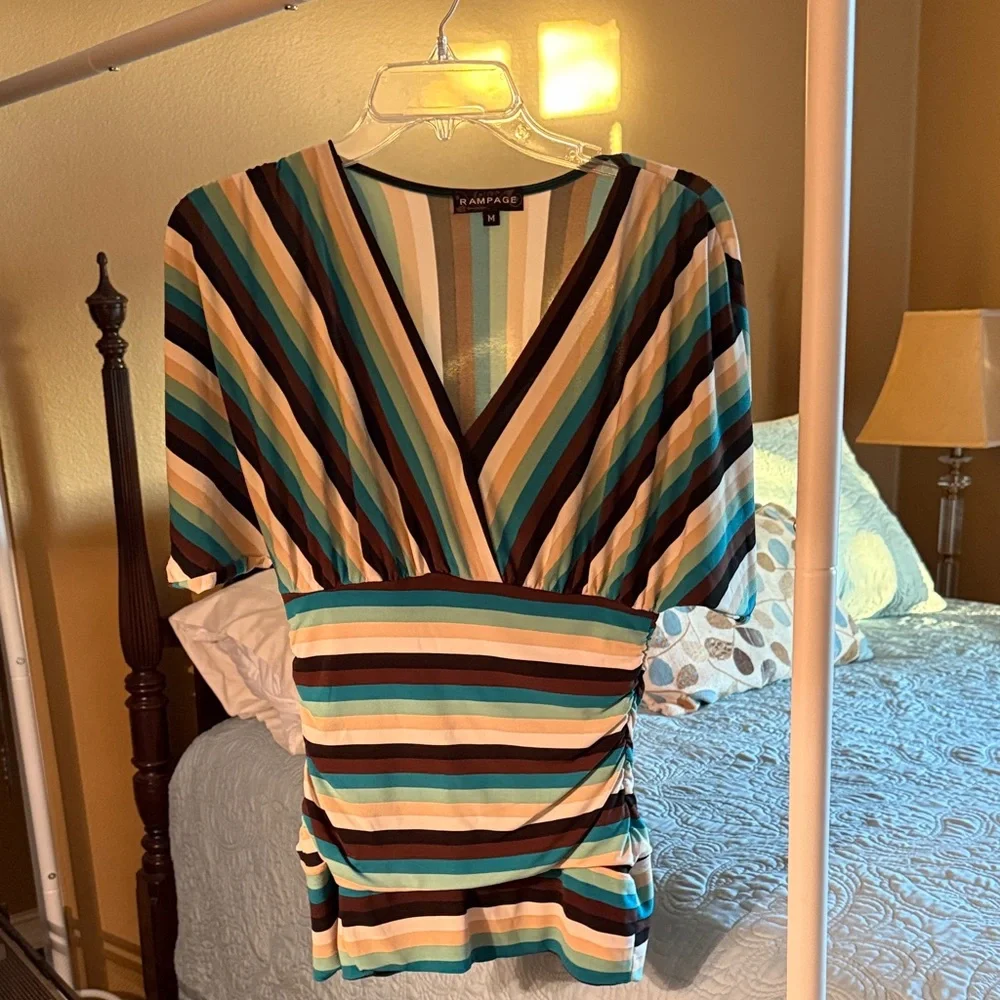 Rampage Multicolor Striped V-Neck Blouse - Picture 1 of 3